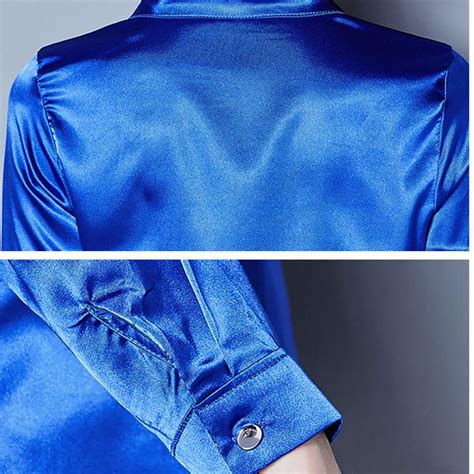 2019 women silk satin blouse button long sleeve white blue pinkblack lapel ladies office work