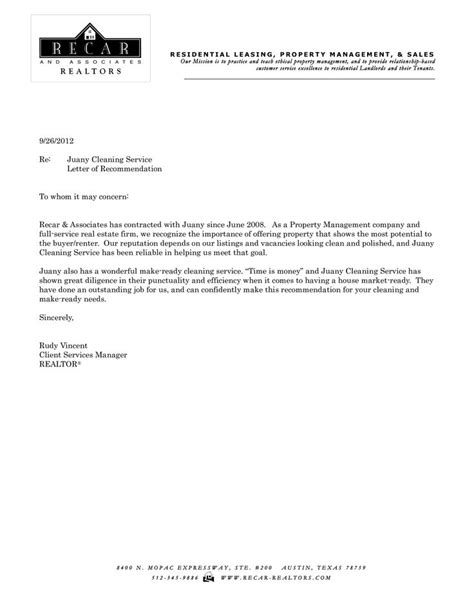 cleaning service letter  recommendation   write  cleaning