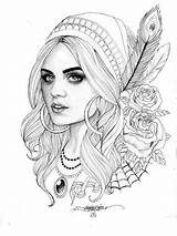 Coloring Pages Gypsy Tattoo Girl Drawing Color Tattoos Adult Adults Pretty Women Colouring Sheets Designs Girls Little Book Realistic Desenhos sketch template