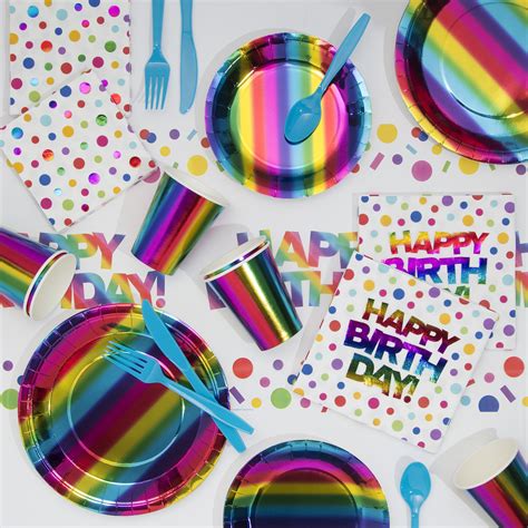 rainbow foil birthday party supplies kit   guests walmartcom