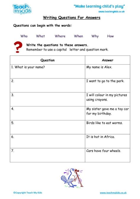 writing questions  answers tmk education