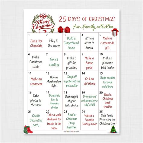 printable advent calendar christmas countdown calendar