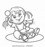Coloring Outline Drum Girl Playing Cartoon Drawing Kids Happy Pages Set Person Getcolorings Color Illustration sketch template