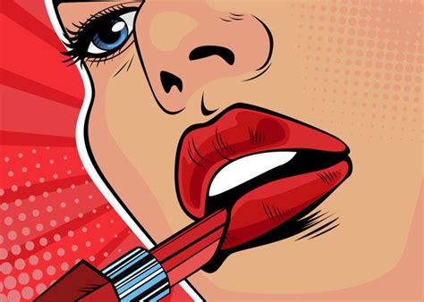 Premium Vector Pop Art Girl Paints Her Lips With Red