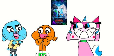 gumball darwin and unikitty excited for httyd3 by thecartoonwizard on deviantart