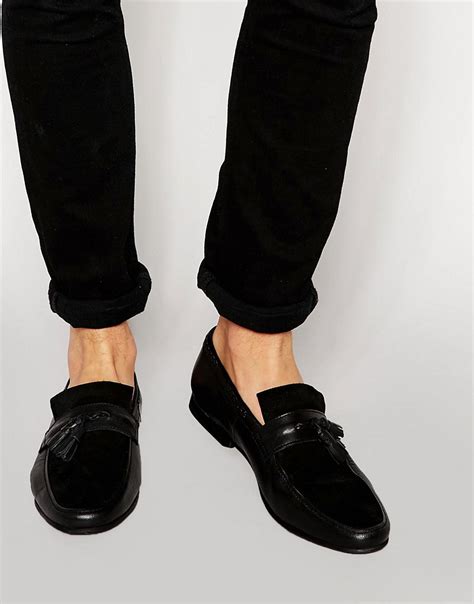 asos asos tassel loafers  black leather  woven lace  asos