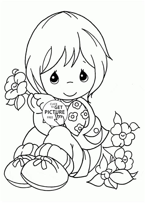 cute girl  flowers spring coloring page  kids seasons