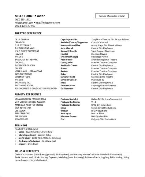 sample actor resume templates