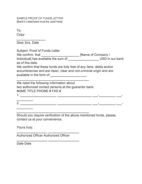 proof  funds letter template creative template inspiration