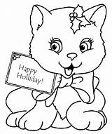 Christmas Cat Coloring Pages Kitten Greeting Animals sketch template