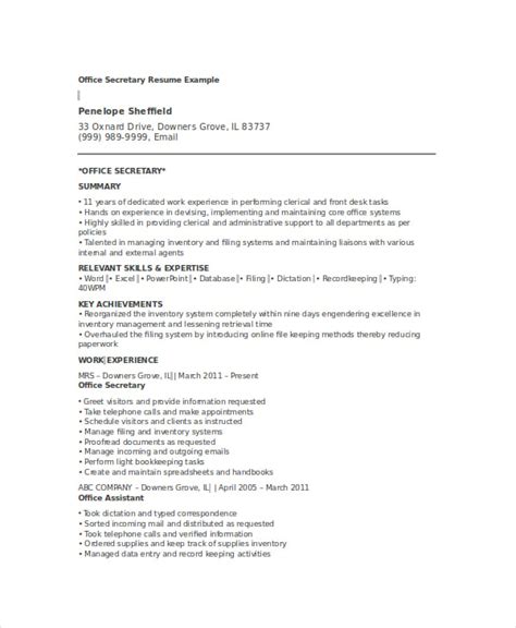 secretary resume templates   printable word  formats