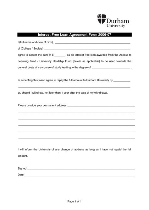 printable loan agreement form form generic