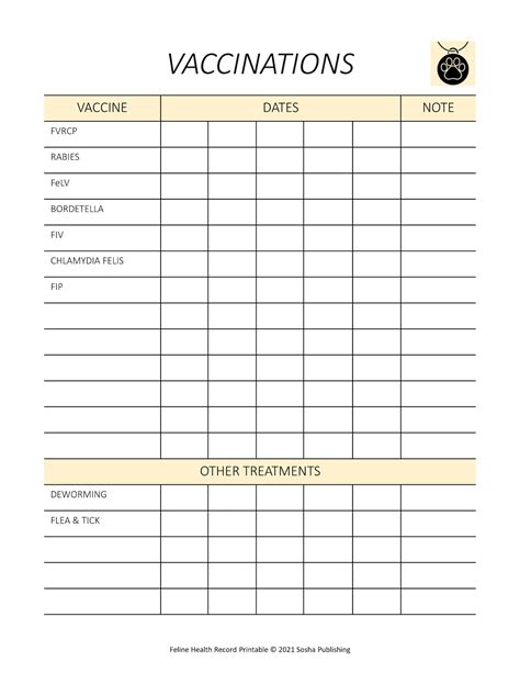 cat vaccination record printable  printable templates