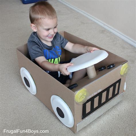 create  cardboard box car frugal fun  boys  girls