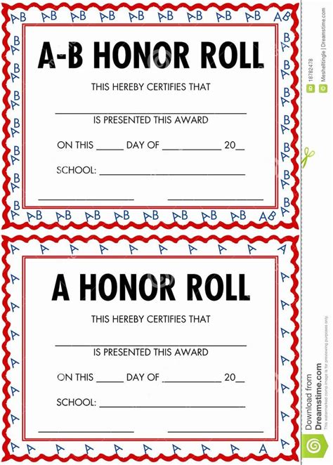 ab honor roll certificate template   honor roll certificates