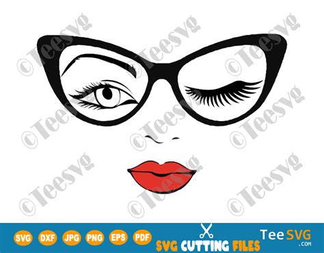 woman face svg winking girl in glasses girl face cut file cricut eyes