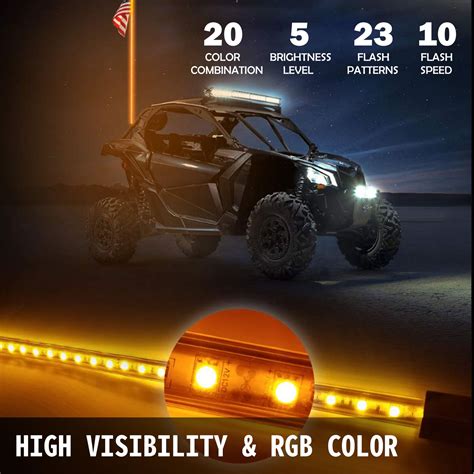 vevor pc ft led whip lights rgb color lighted whips  utv atv