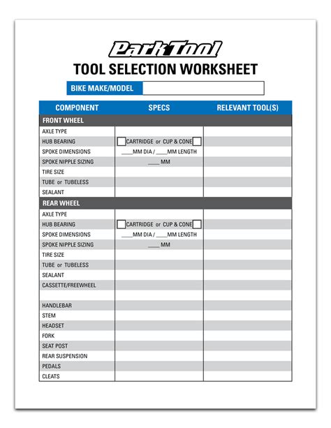 tool list template printable