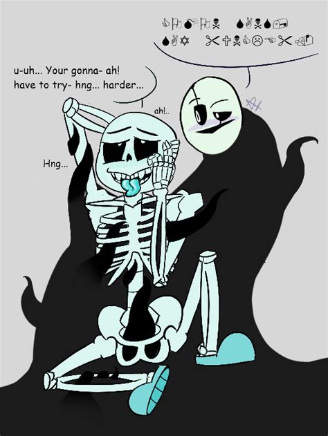 rule 34 blush bone dialogue duo english text gaster grin male sans undertale sex skeleton