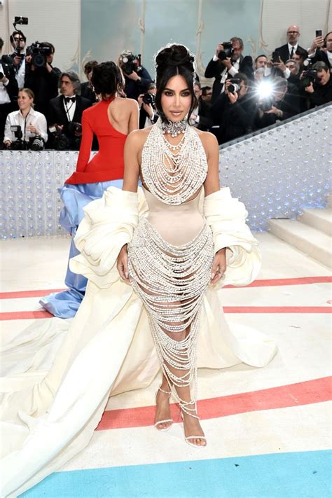kim kardashian wore a dress made entirely of pearls to the 2023 met gala