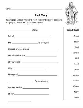 hail mary prayer fill   blank activity sunday school teaching