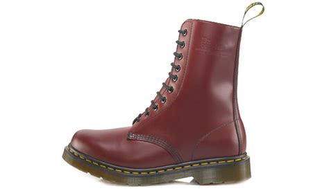 left view mid calf boots dr martens boots smooth leather combat boots cherries
