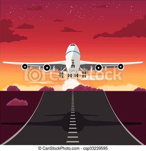 illustration   airplane     runway   evening