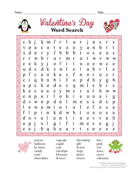 valentine  day printable games printable word searches