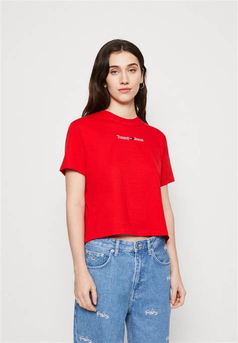 tommy jeans serif linear tee print t shirt deep crimson red