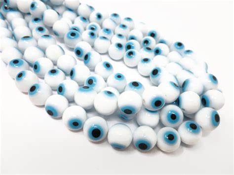 Blue Evil Eye Bead 10mm Round Lampwork Glass White Blue And Black