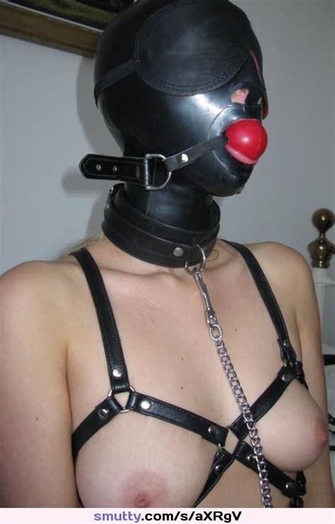 rubber ballgag bitch leather collar leash fetish harness bdsm bondage gag mask hood