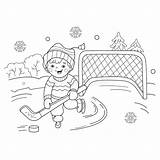 Coloring Hockey Playing Outline Boy Cartoon Winter Sports Preview sketch template