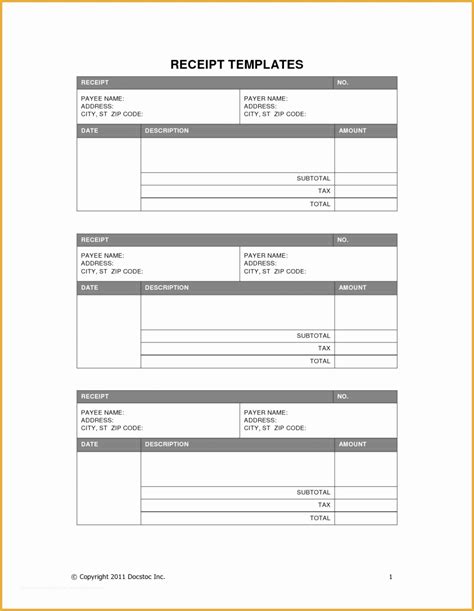 rent receipt template excel  blank printable invoice templates
