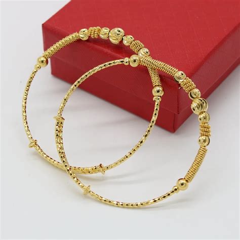 pieces adjustable bangle bracelet  beads yellow gold filled womens girls bangle classic