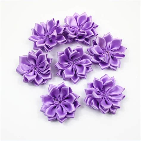50pcs lot 4 5cm handmade purple polyester satin flowers for crafts 16