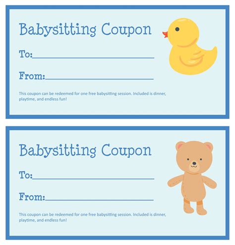 printable babysitting coupons enjoy hassle  childcare