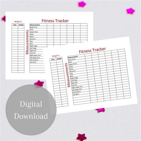 fitness tracker printable tracker sheets instant  printable