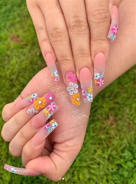 special flower acrylic coffin nails art designs for summer