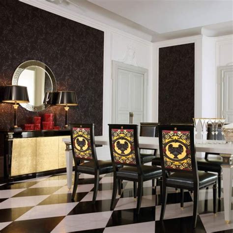 monochrome decor  versace  great chairs lovely mirror versace