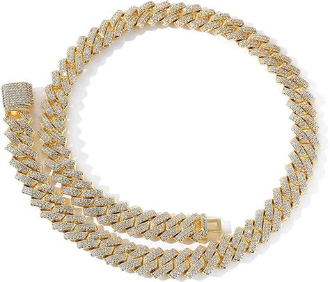 Lkv Hip Hop 14mm 14k Gold Plated Iced Out Lab Diamond Miami Cuban Link