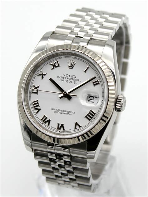 rolex datejust  stainless steel white roman dial