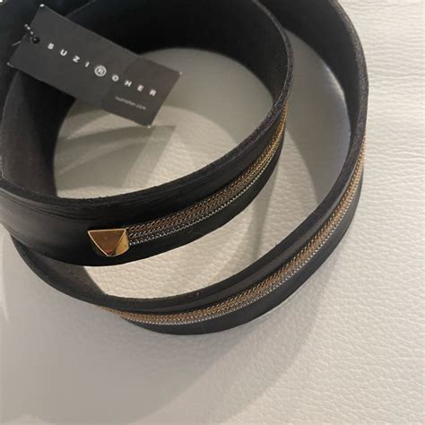 suzi roher accessories suzi roher black leather with chain trim in