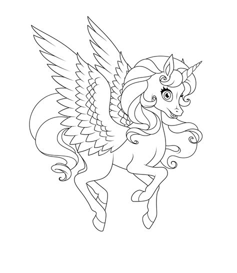 beautiful flying winged unicorn vector coloring page  vector