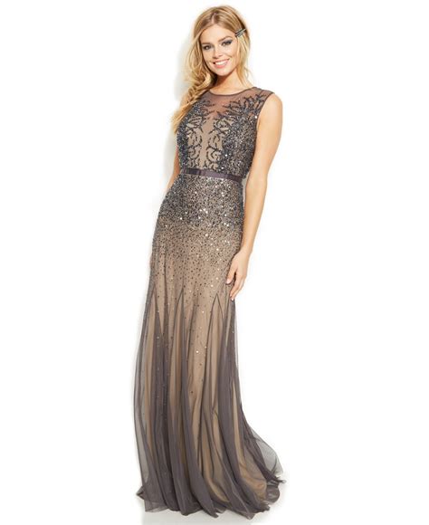 adrianna papell sleeveless beaded illusion gown dresses