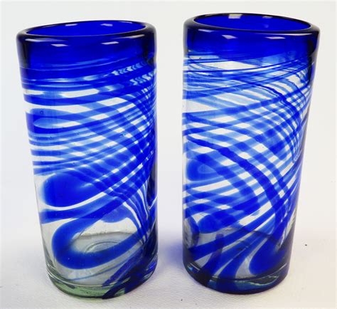 Drinking Glasses Blue Swirl 20oz Made In Mexico With