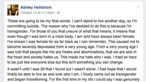 transgender woman posted suicide note on facebook before death cbs news