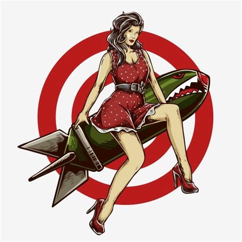 Vector Of Pin Up Girl With A Retro Rocket Or Missile Sexy