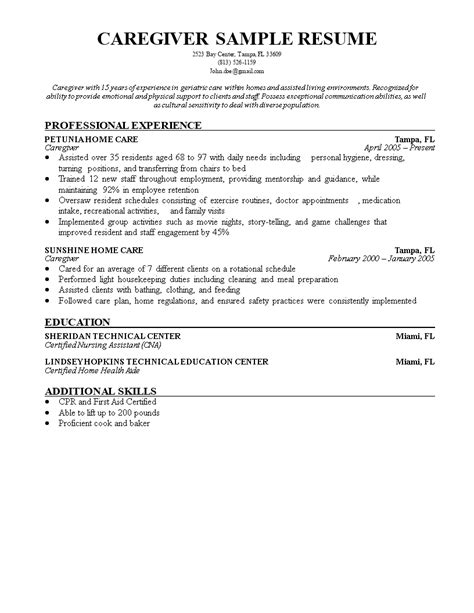 caregiver resume sample templates  allbusinesstemplatescom