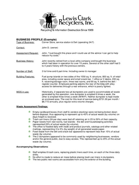 business profile template fillable printable  forms handypdf