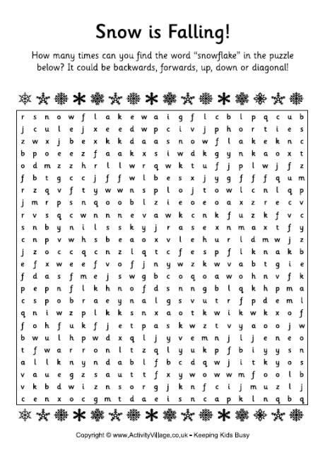snowflake word search winter words word find word puzzles